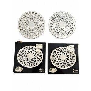 Vintage Leonard Silver Glass Trivet Set 2 No 876 Open Box Silver Plated